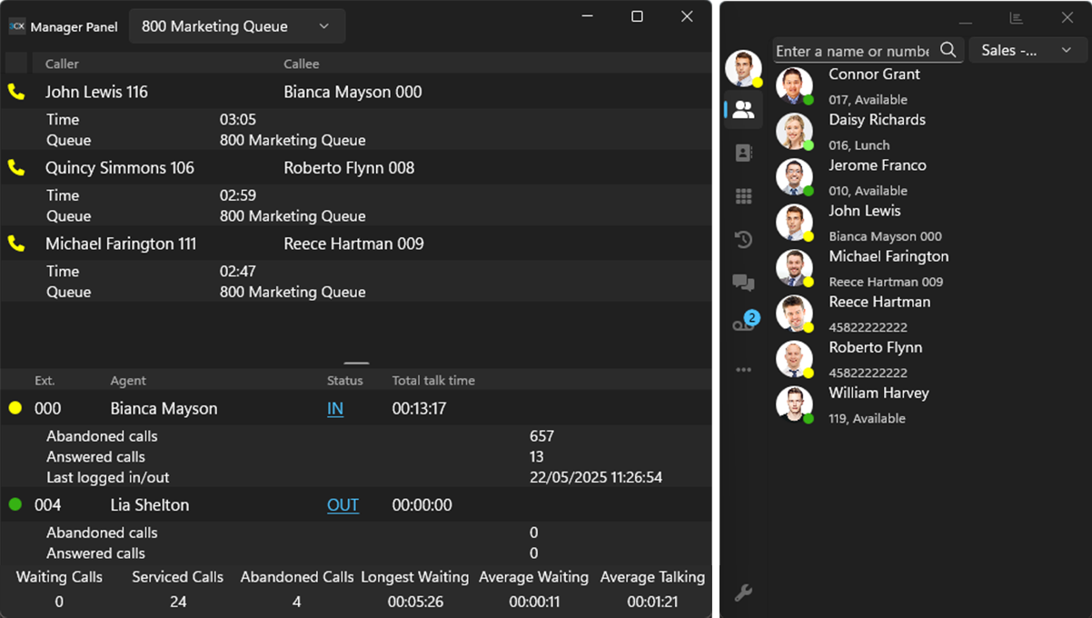 3CX call-center - quene in out