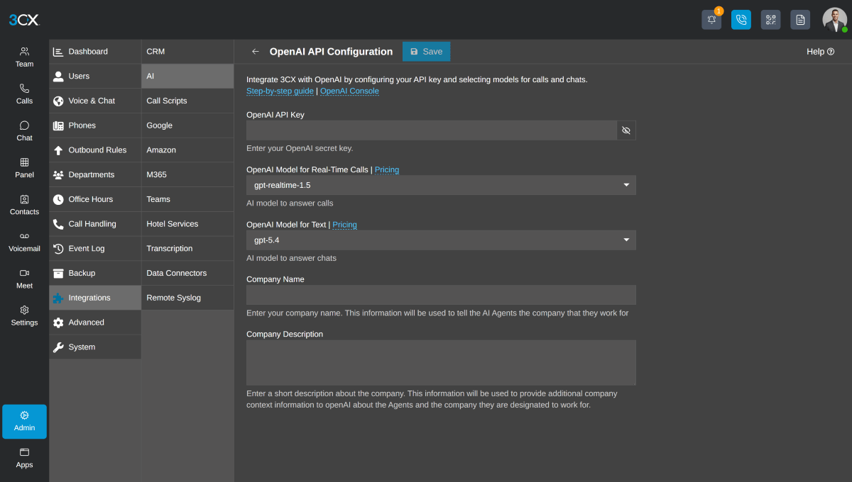 3CX ai-receptionist - OpenAI API Configuration