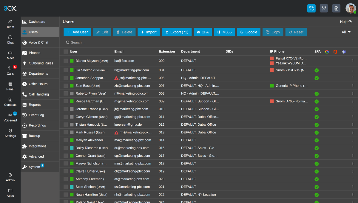 3CX smb - 3cx hosted-pbx - system settings