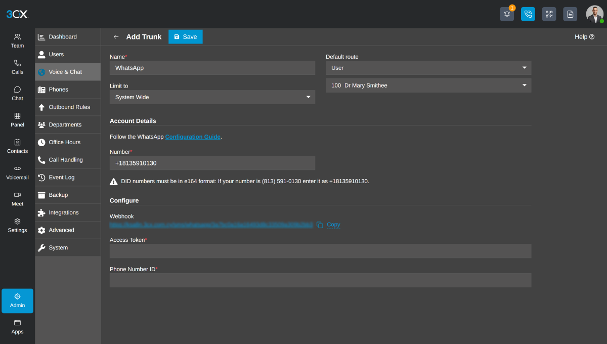 3CX SMS - settings
