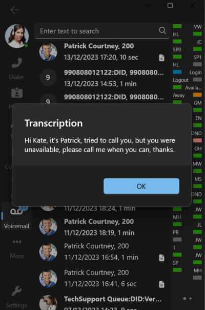 BLF-paneel Voicemail Transcriptie