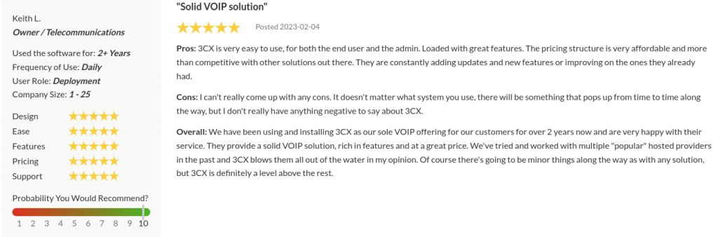 Gebruikersrecensie van 3CX op SourceForge Gebruikersrecensie van 3CX op SourceForge