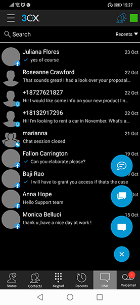 Chat met klanten via de 3CX-app voor Android, zonder extra SIM-kaart.
