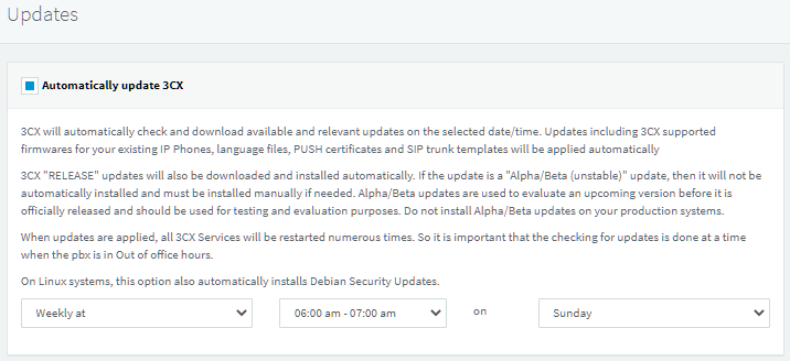 Inschakelen Automatisch 3CX Debian ISO beveiligingsupdates
