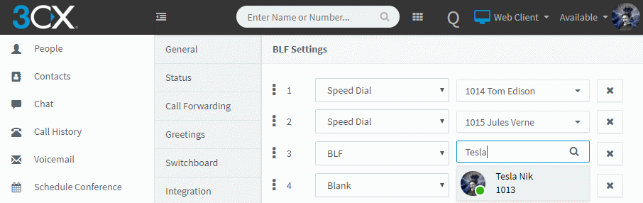 3CX BLF-sleutels in de webclient
