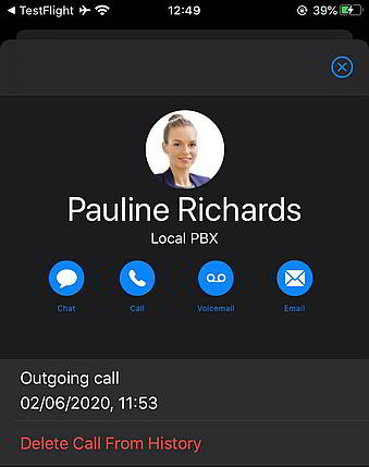 Type contactpersoon in de Release Candidate van de nieuwe 3CX iOS-app