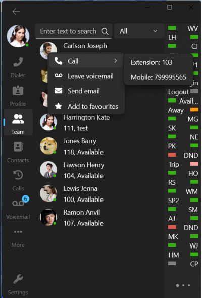 Contextmenu Teams