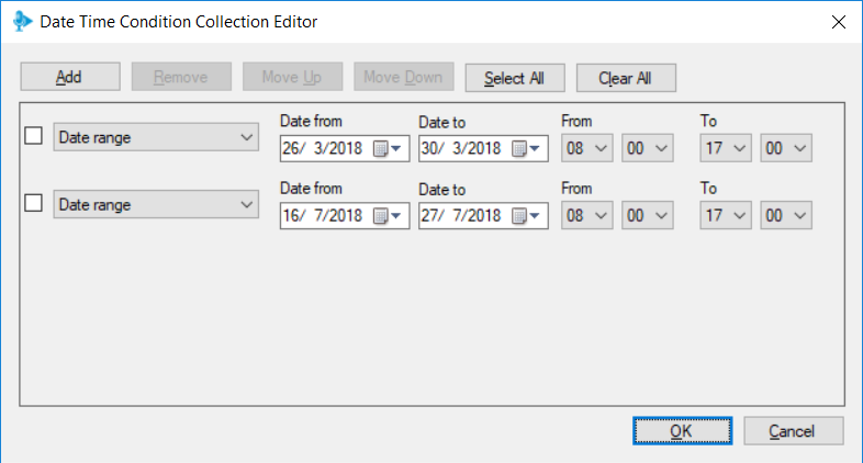 De editor voor Date & Time in de 3CX Call Flow Designer