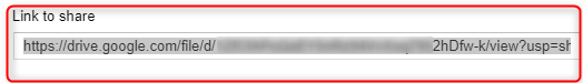 Kopieer de URL in Google Drive om de back-up van uw telefooncentrale te delen