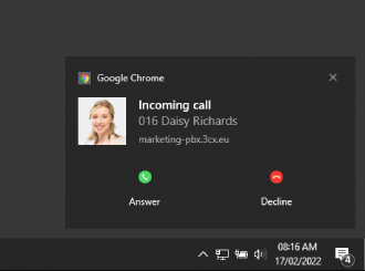 inkomende oproep Met V18 Update 3 bèta wordt de Web Client geactiveerd bij een inkomende oproep