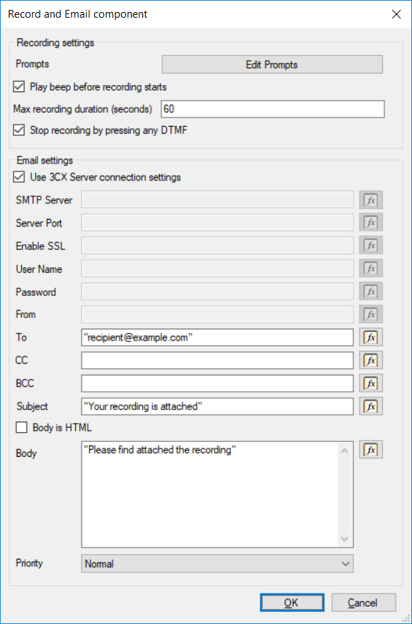 De nieuwe component Record and Email in de 3CX Call Flow Designer