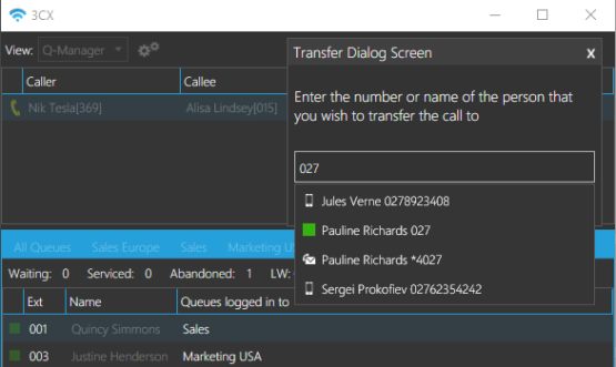 Doorverbinden naar voicemail in de weergave van de vernieuwde 3CX Windows-app