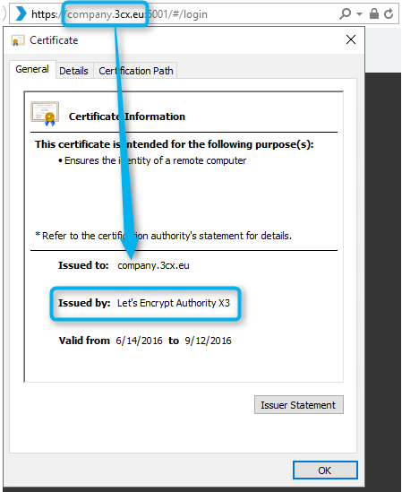 Het SSL certificaat geeft informatie over de uitgever en de eigenaar van het domein